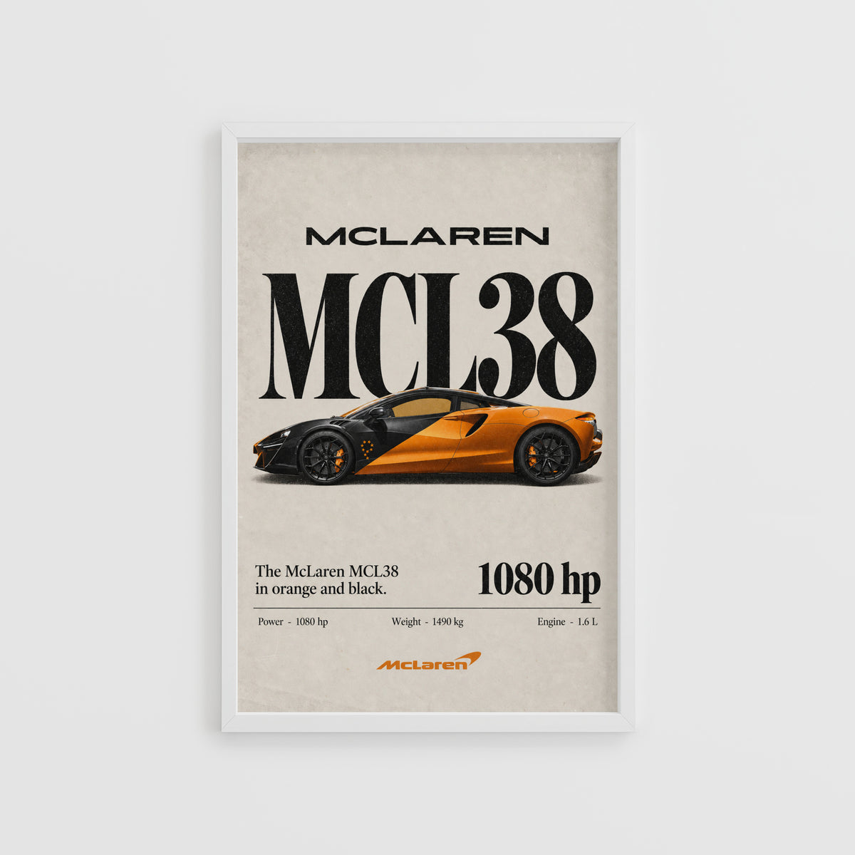 Vintage McLaren MCL38 Print, Orange Supercar Art