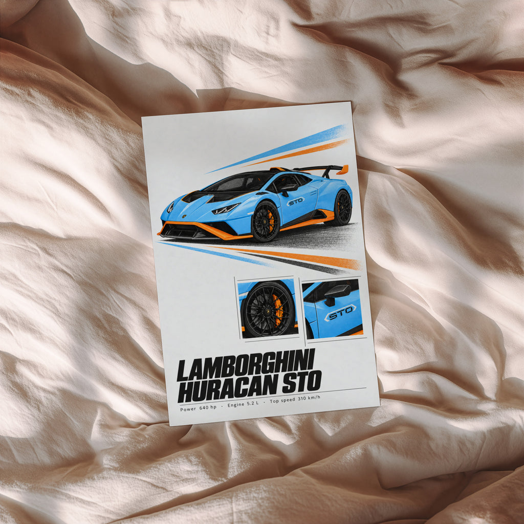 Vintage Lamborghini Huracan STO Print, Car Wall Art