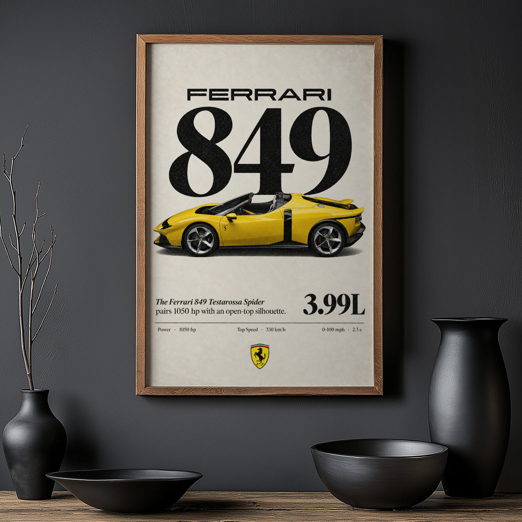 Vintage Ferrari 849 Spider Print, Car Wall Art