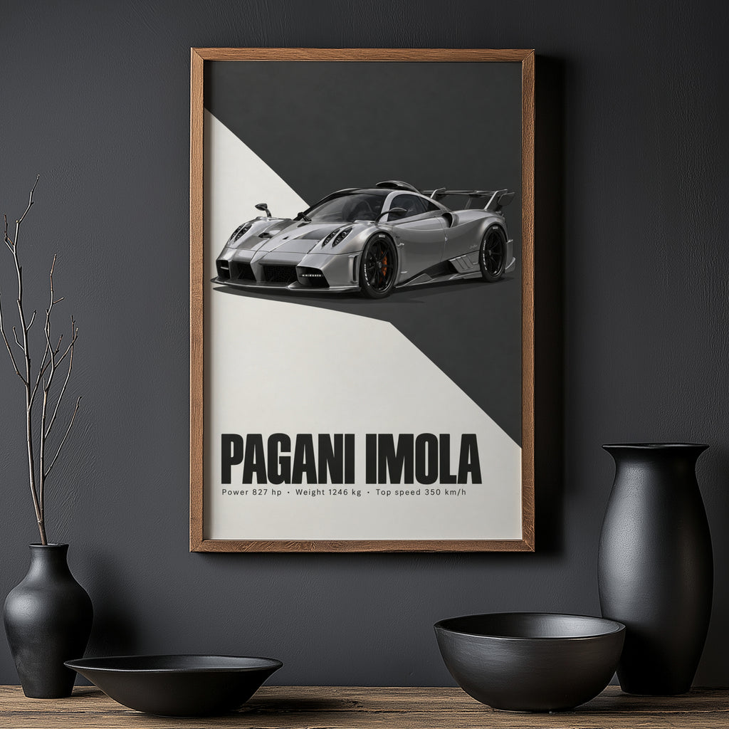 Vintage Pagani Imola Print, Supercar Wall Art