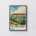Vintage Steam Train Print Poster, Stone Viaduct Wall Art