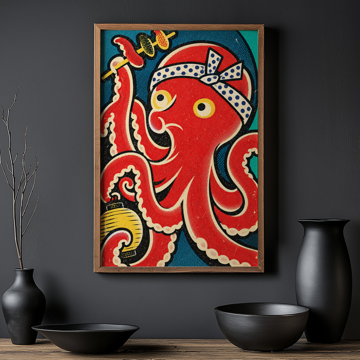 Vintage Japanese Octopus Print, Retro Poster, Food Art