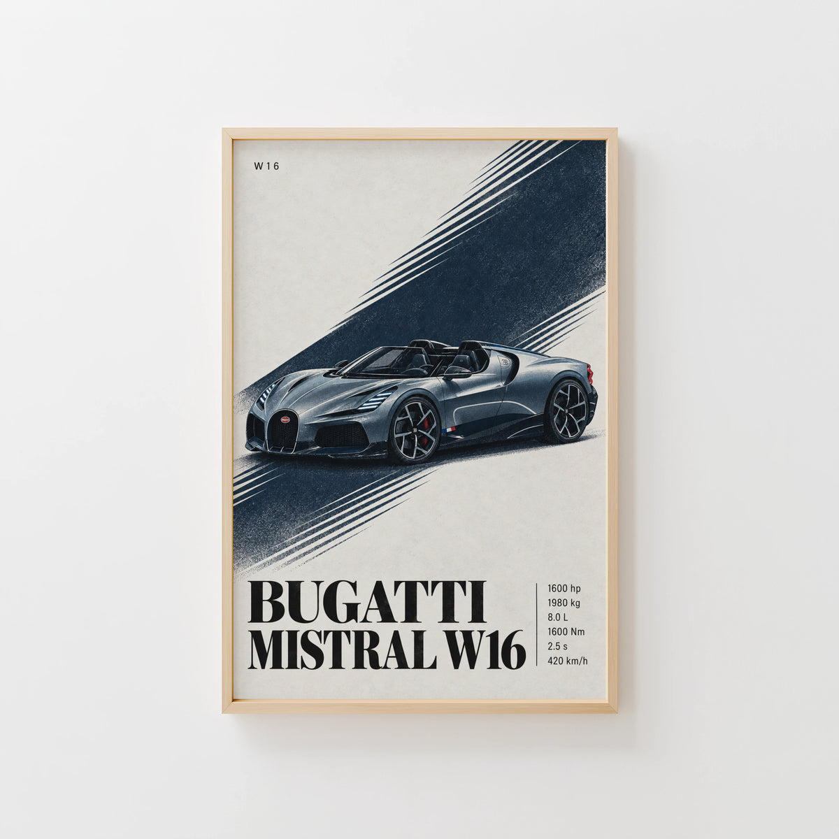 Vintage Bugatti Mistral W16 Print, Car Wall Art
