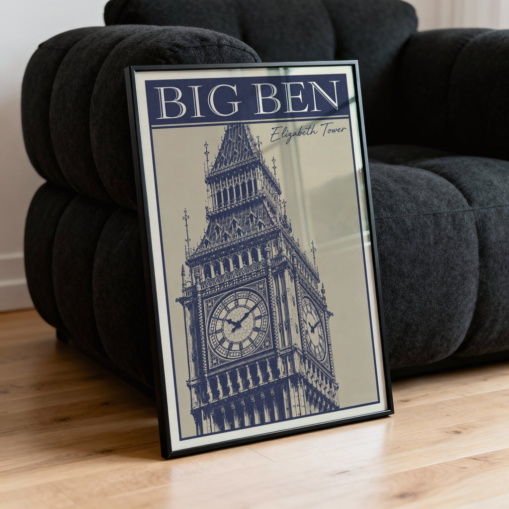 Vintage Big Ben London Poster, Navy Wall Art, Print