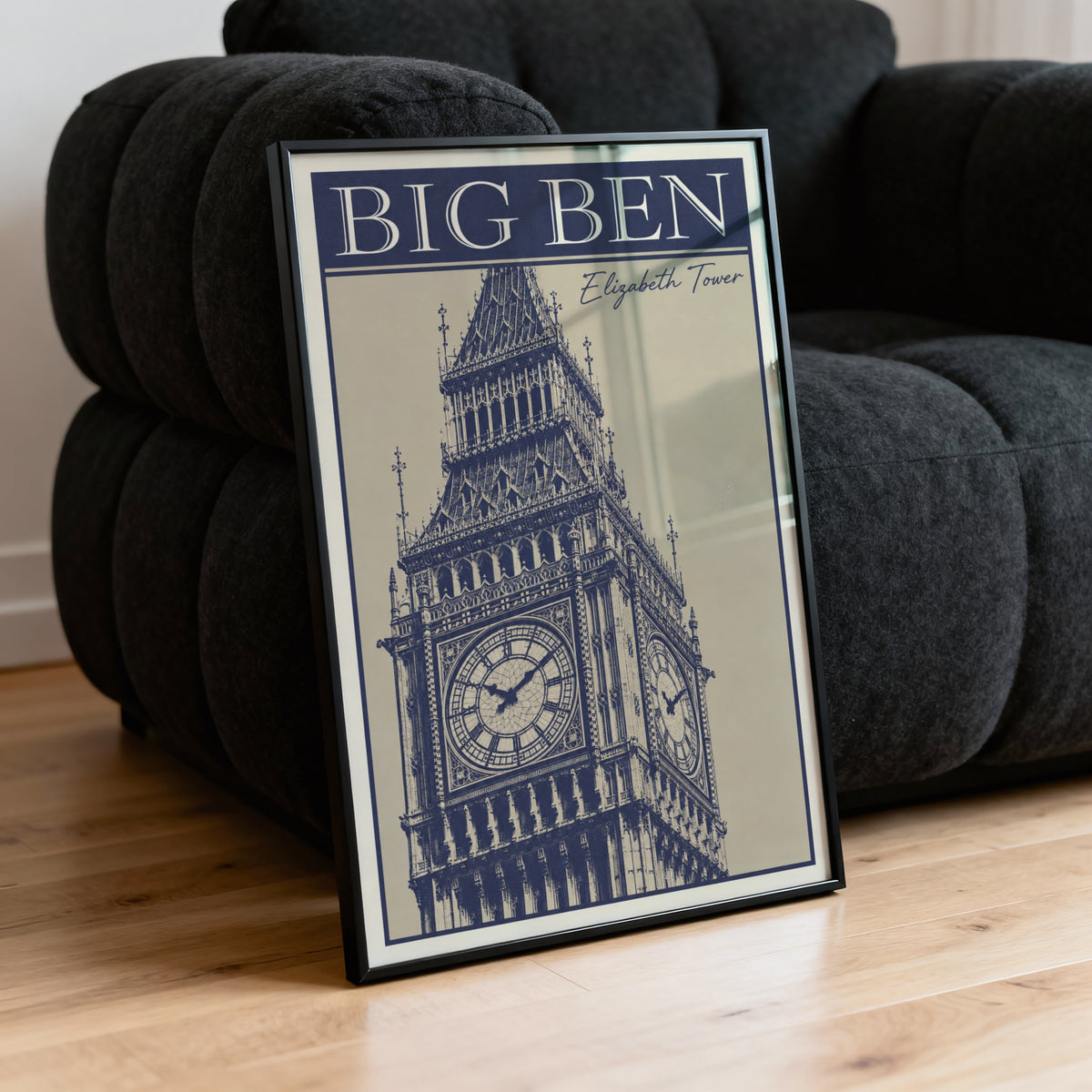 Vintage Big Ben London Poster, Navy Wall Art, Print