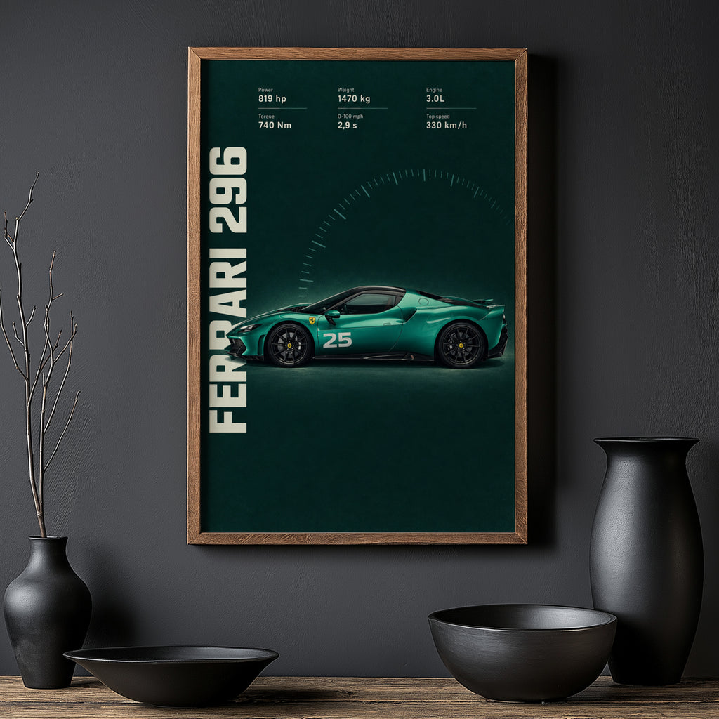 Vintage Ferrari 296 Print, Supercar Wall Art