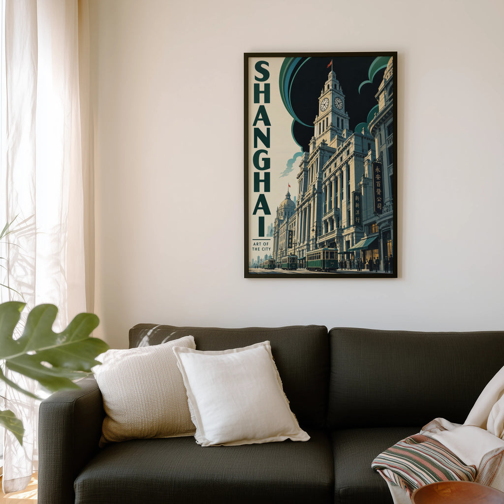 Vintage Shanghai Poster, Art Deco Wall Art, Bund Print