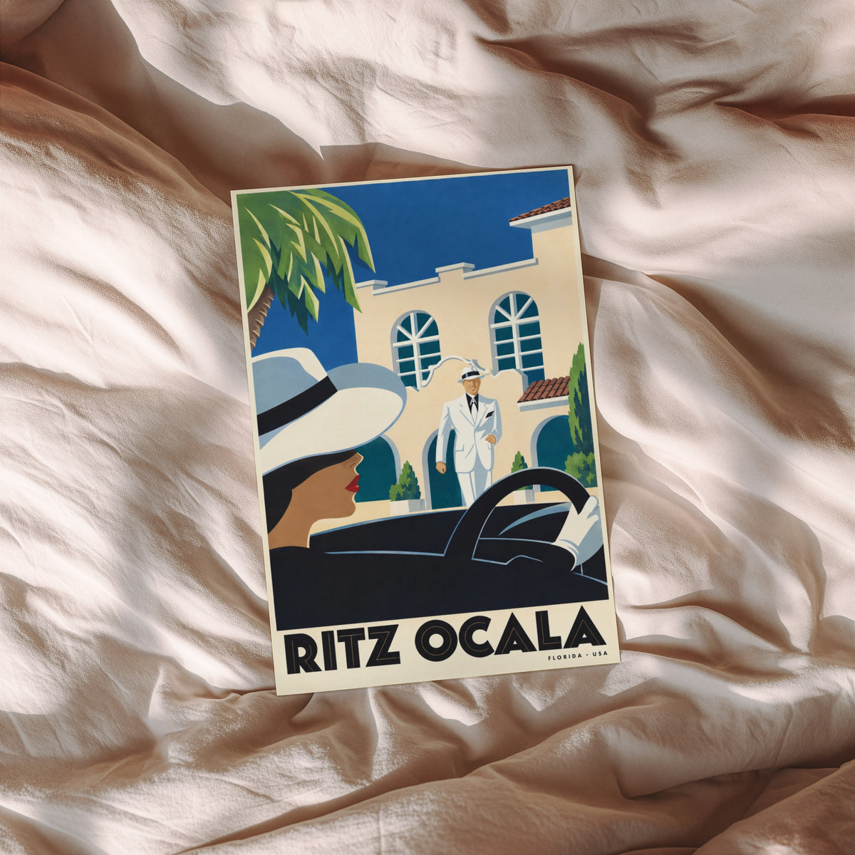 Vintage Ocala Florida Poster, Art Deco Wall Art, Hotel Print