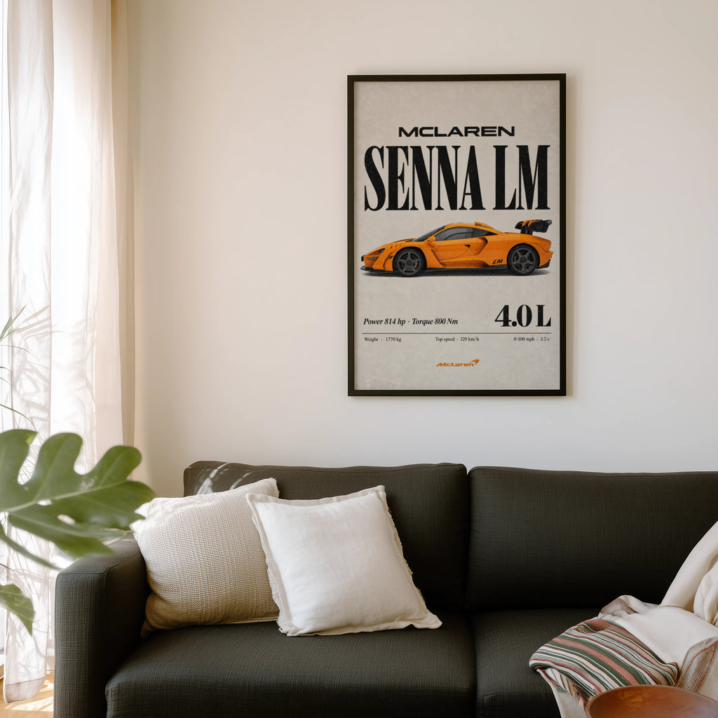 Vintage McLaren Senna LM Print, Supercar Wall Art
