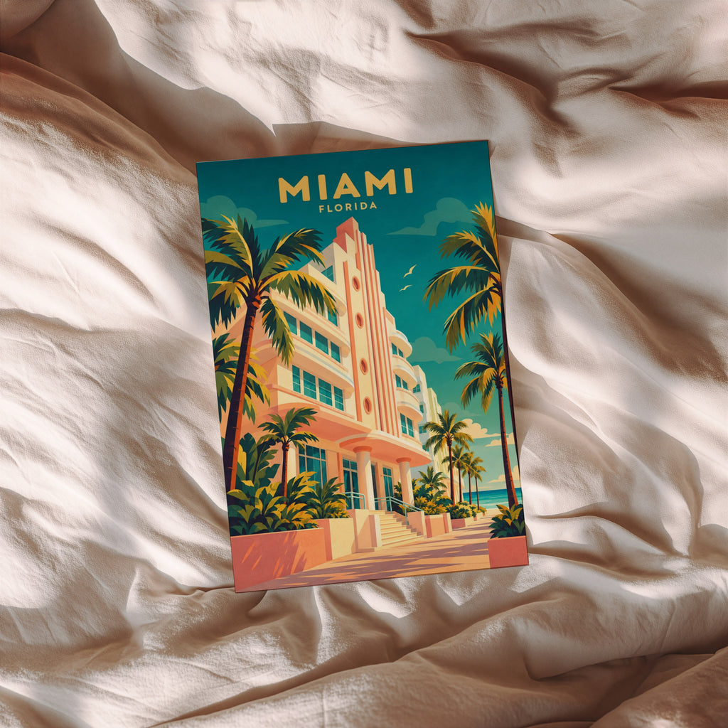 Vintage Miami Florida Poster, Art Deco Wall Art, Print