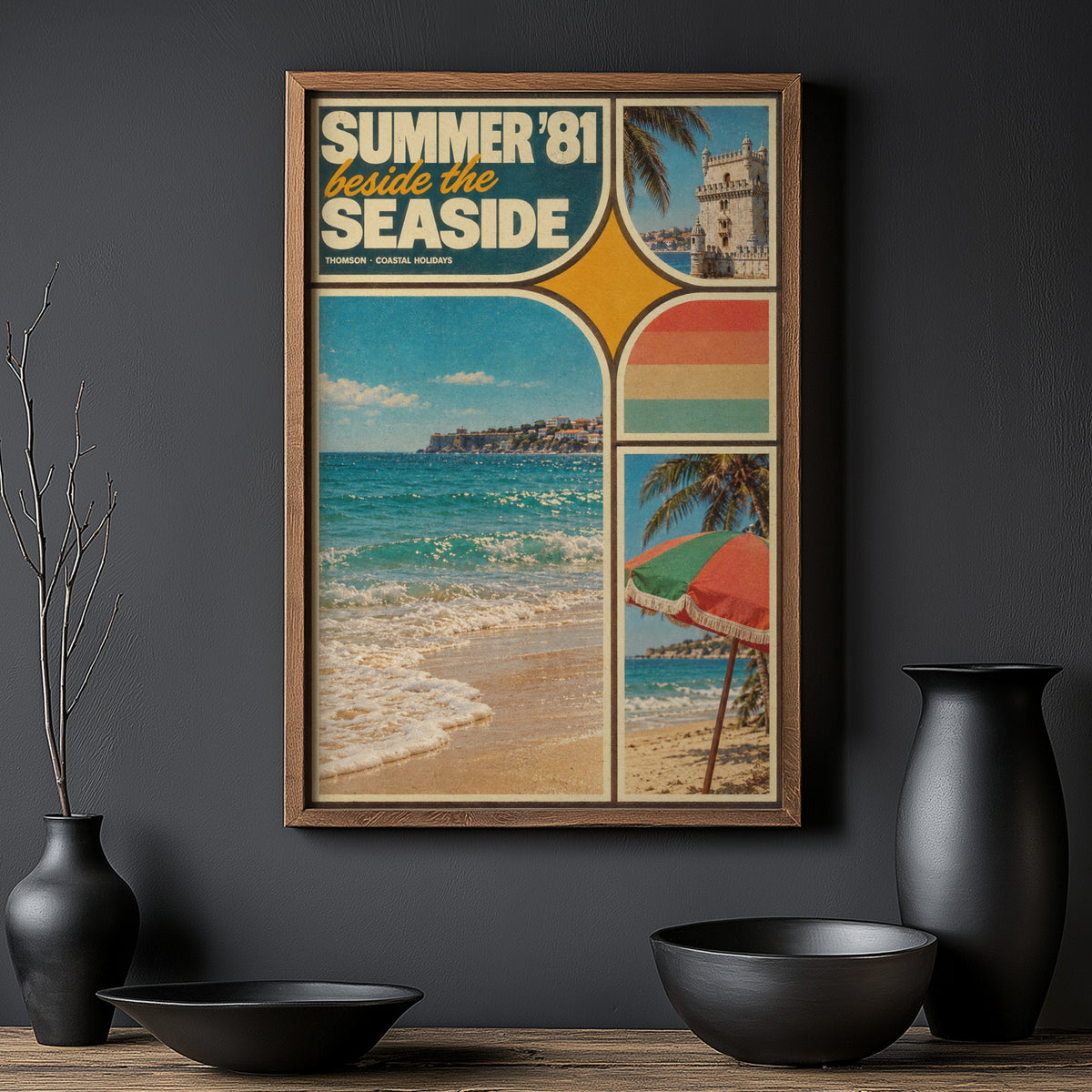 Vintage Seaside Holiday Poster, Beach Wall Art, Retro Print
