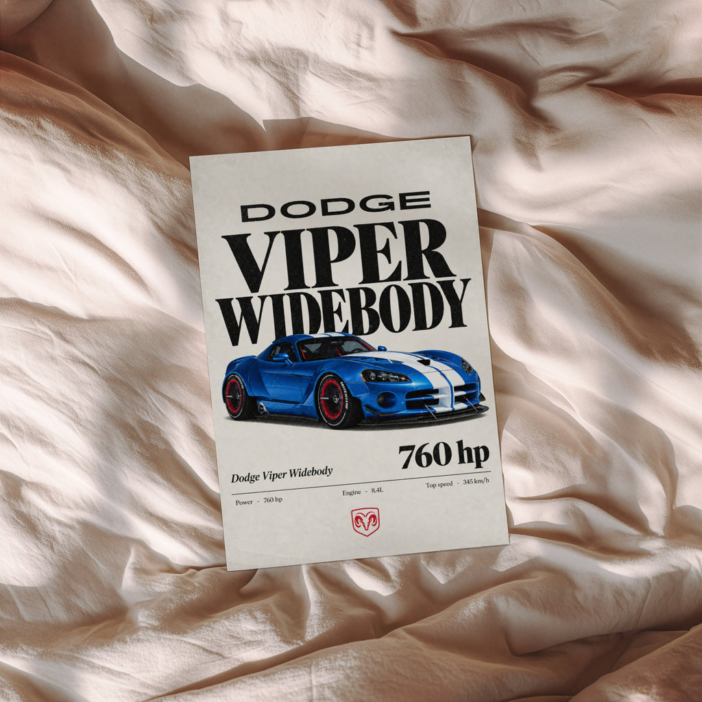 Vintage Dodge Viper Widebody Print, Car Wall Art
