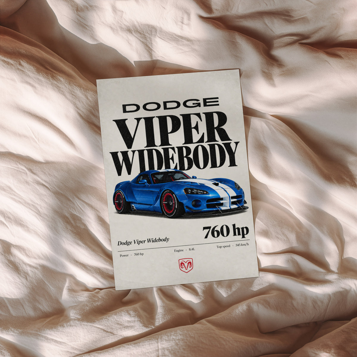 Vintage Dodge Viper Widebody Print, Car Wall Art