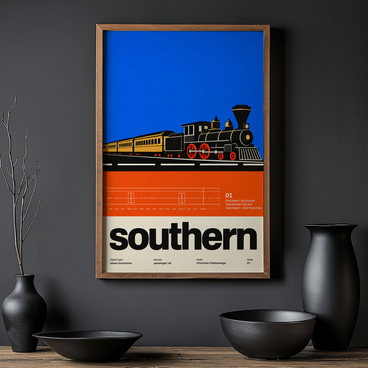 Vintage Steam Locomotive Print Poster, Retro Railway Art