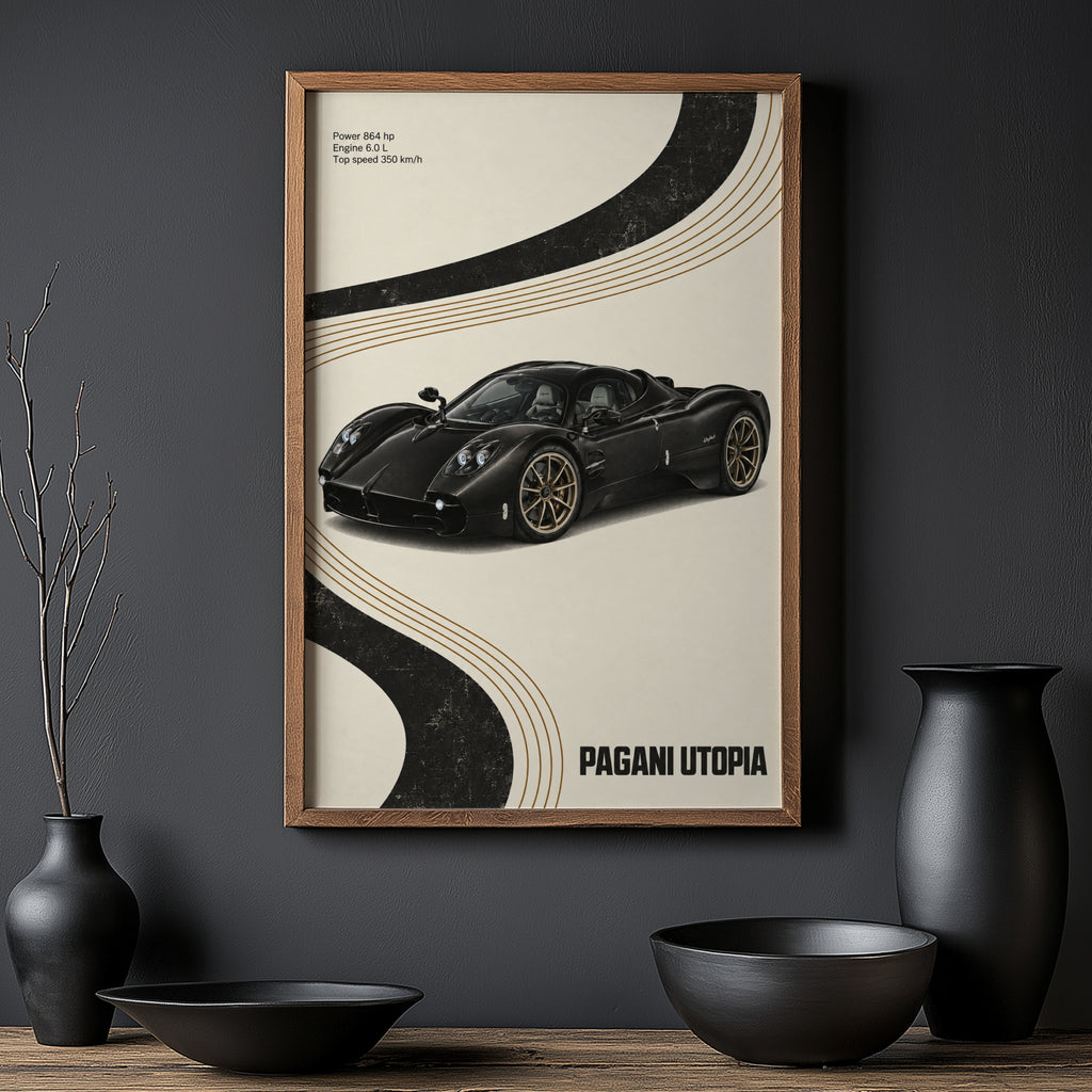 Vintage Pagani Utopia Print, Hypercar Wall Art