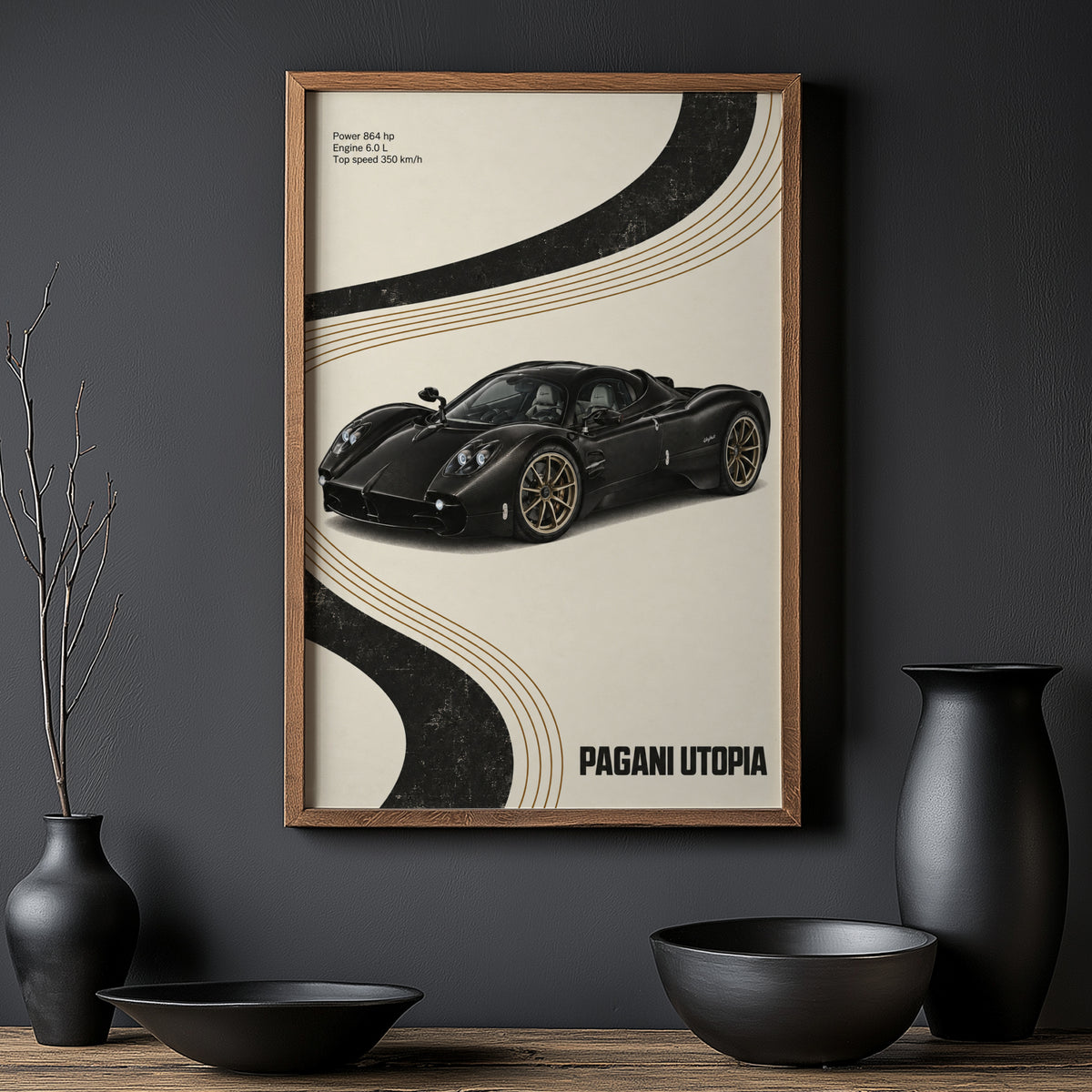 Vintage Pagani Utopia Print, Hypercar Wall Art