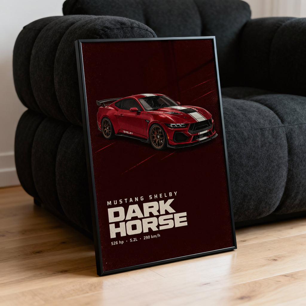 Vintage Mustang Shelby Dark Horse Print, Car Art
