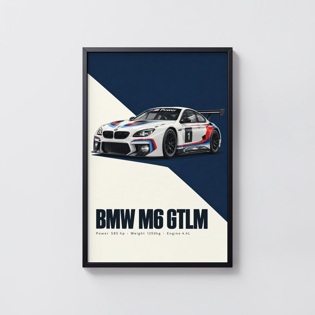 Vintage BMW M6 GTLM Racing Car Print, Wall Art