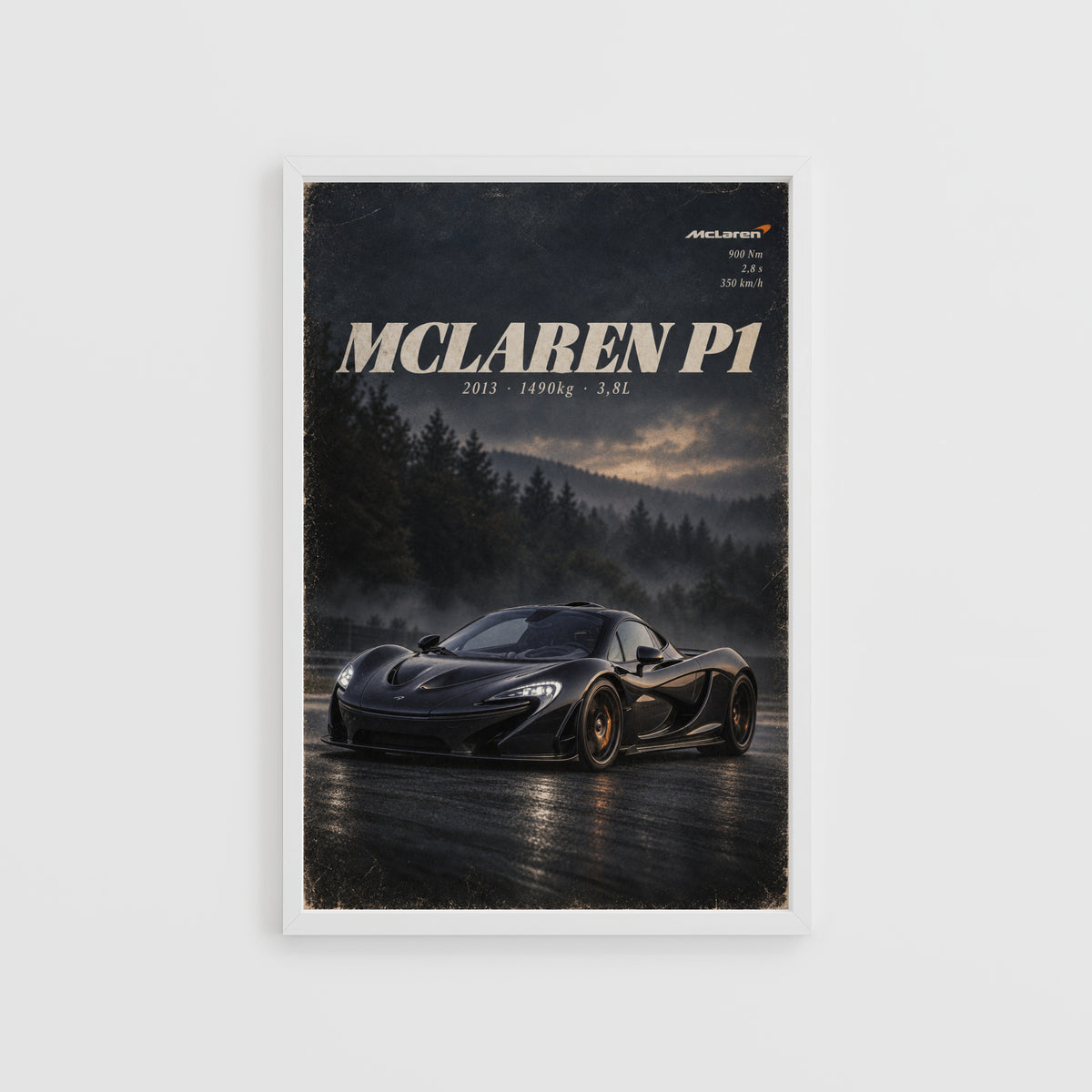 Vintage McLaren P1 Print, Supercar Wall Art