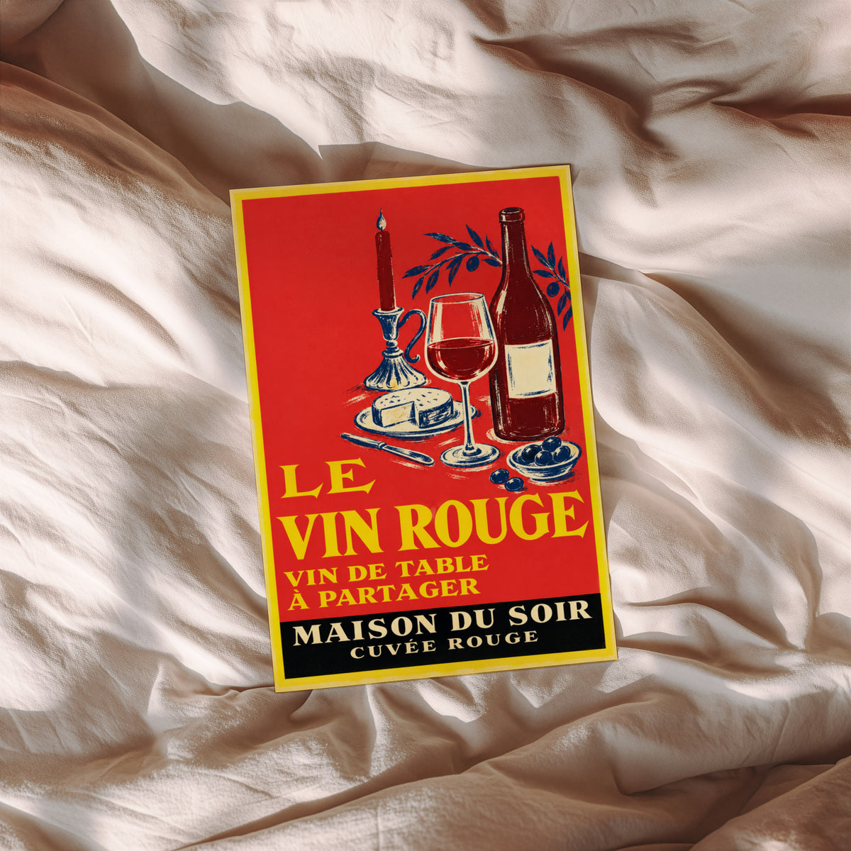 Vintage French Red Wine Print Poster, Kitchen Wall Art