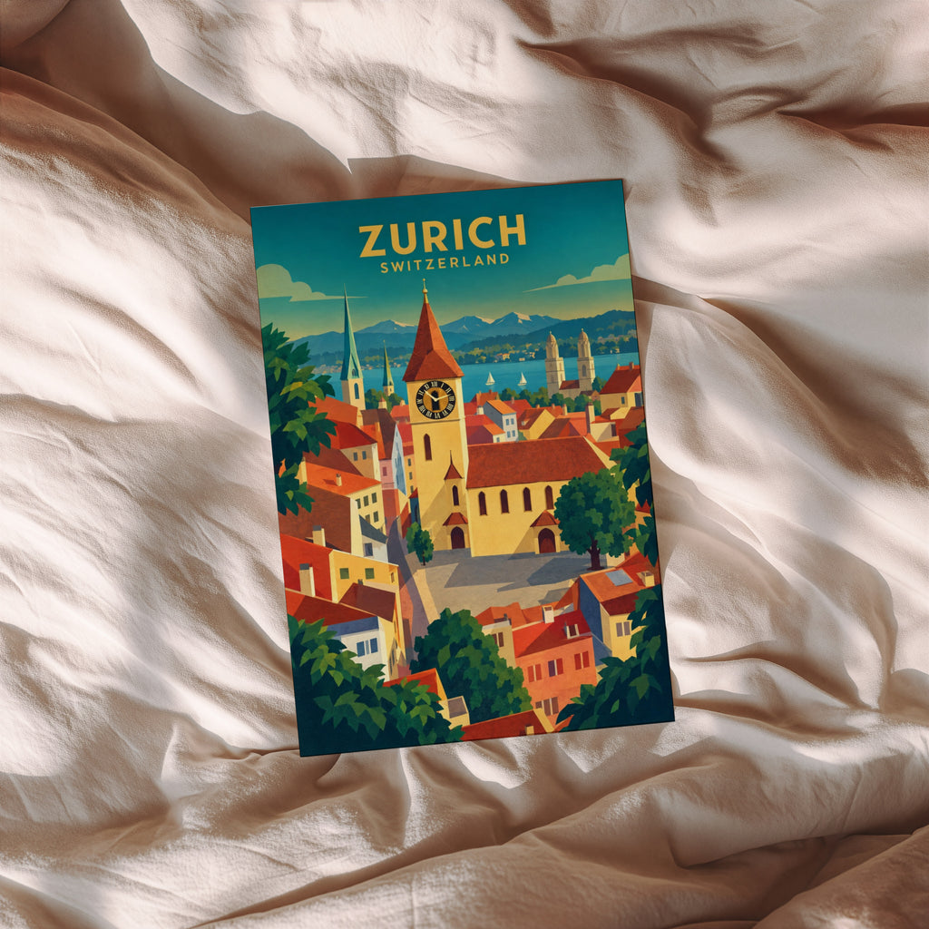 Vintage Zurich Switzerland Poster, Art Deco Print