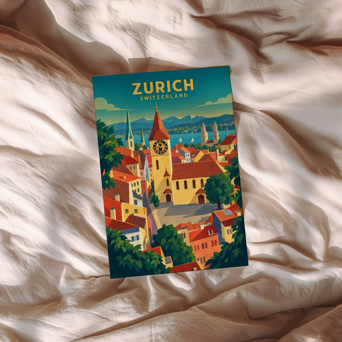 Vintage Zurich Switzerland Poster, Art Deco Print