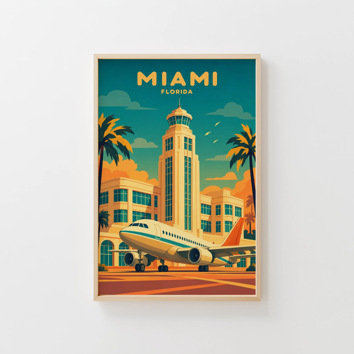 Vintage Miami Florida Poster, Art Deco Airport Wall Art