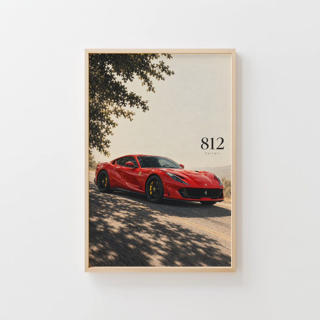 Vintage Ferrari 812 Print, Red Supercar Wall Art