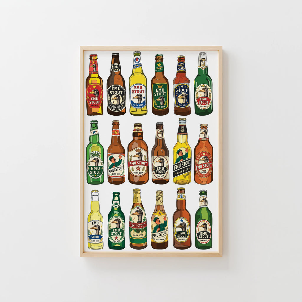 Vintage Emu Stout Beer Print and Poster, Dark Beer Art