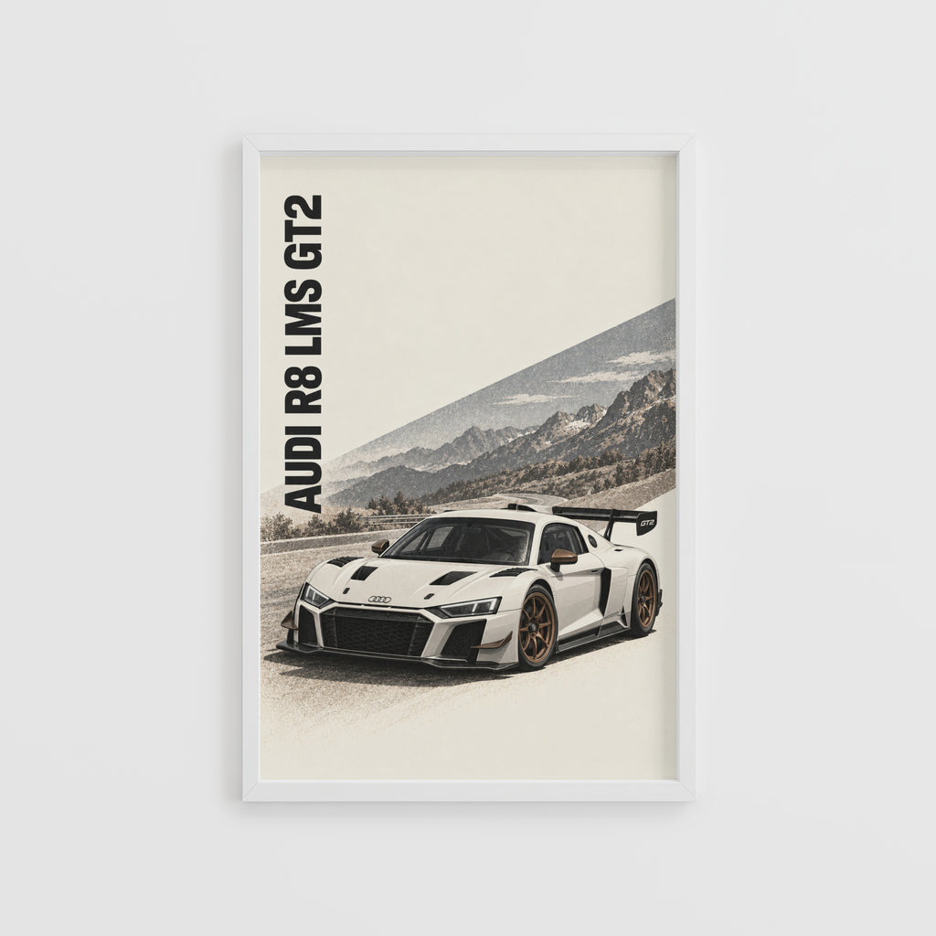 Vintage Audi R8 LMS GT2 Print, Racing Car Wall Art