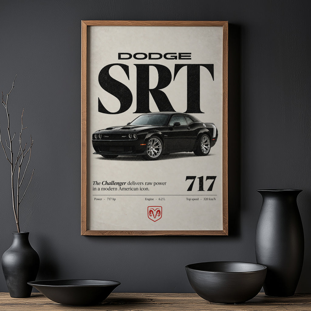 Vintage Dodge Challenger SRT Print, Muscle Car