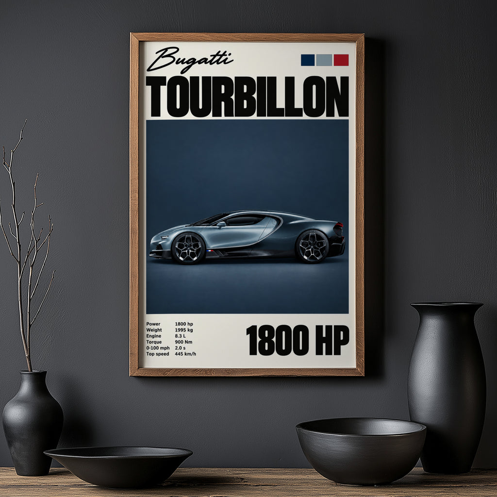 Vintage Bugatti Tourbillon Print, Supercar Wall Art