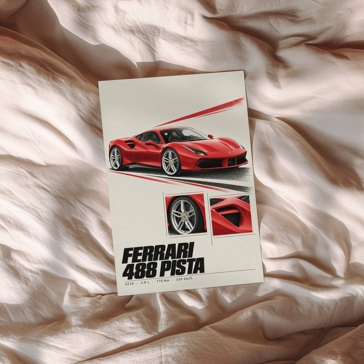 Vintage Ferrari 488 Pista Print, Supercar Wall Art