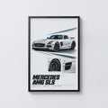 Vintage Mercedes AMG SLS Print, Supercar Wall Art
