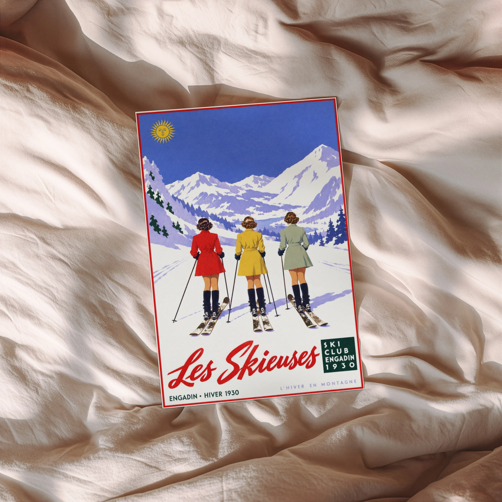 Vintage 1930 Les Skieuses Engadin Ski Print, Poster