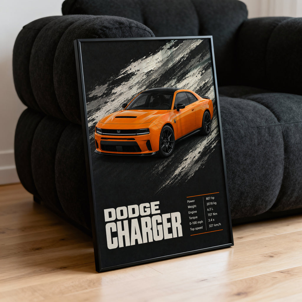 Vintage Dodge Charger Print, Muscle Car Wall Art