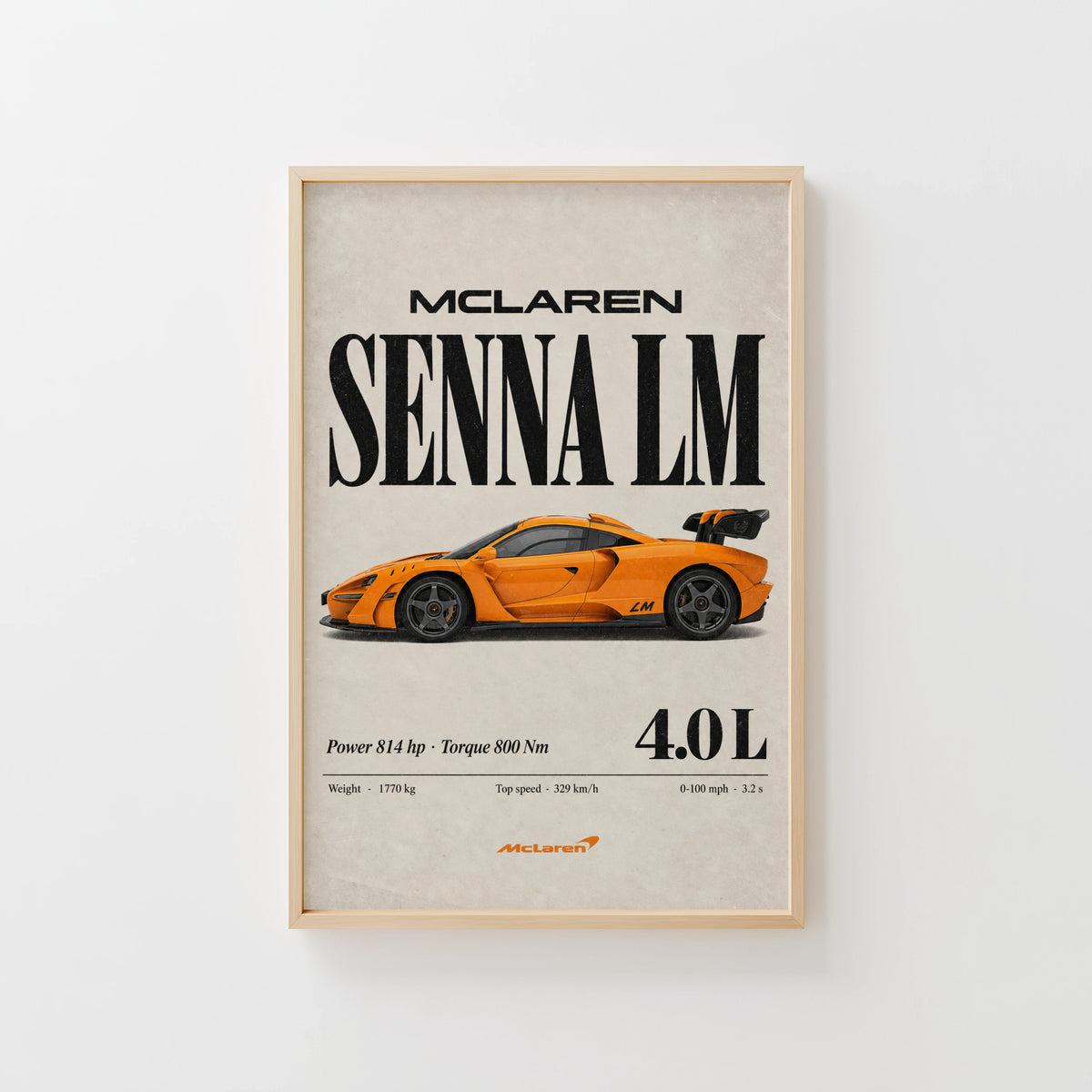 Vintage McLaren Senna LM Print, Supercar Wall Art