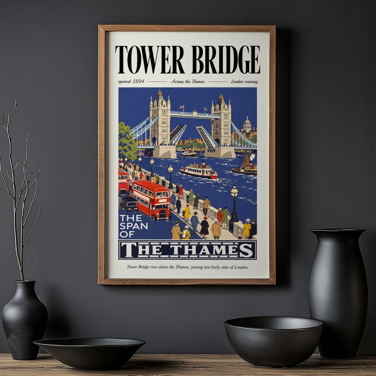Vintage Tower Bridge Poster, London Wall Art, Thames Print
