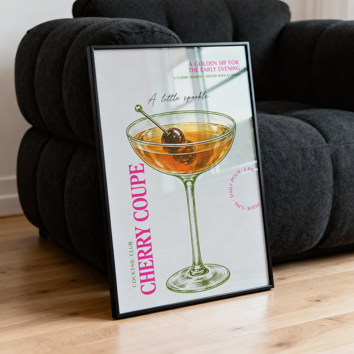 Vintage Cherry Coupe Cocktail Print Poster, Bar Wall Art