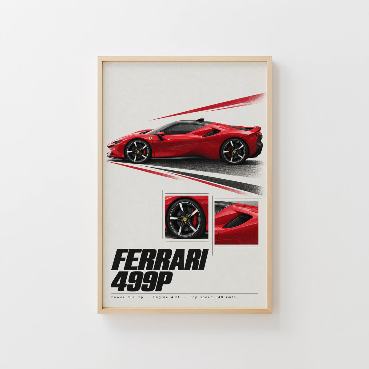 Vintage Ferrari 499P Print, Red Supercar Wall Art