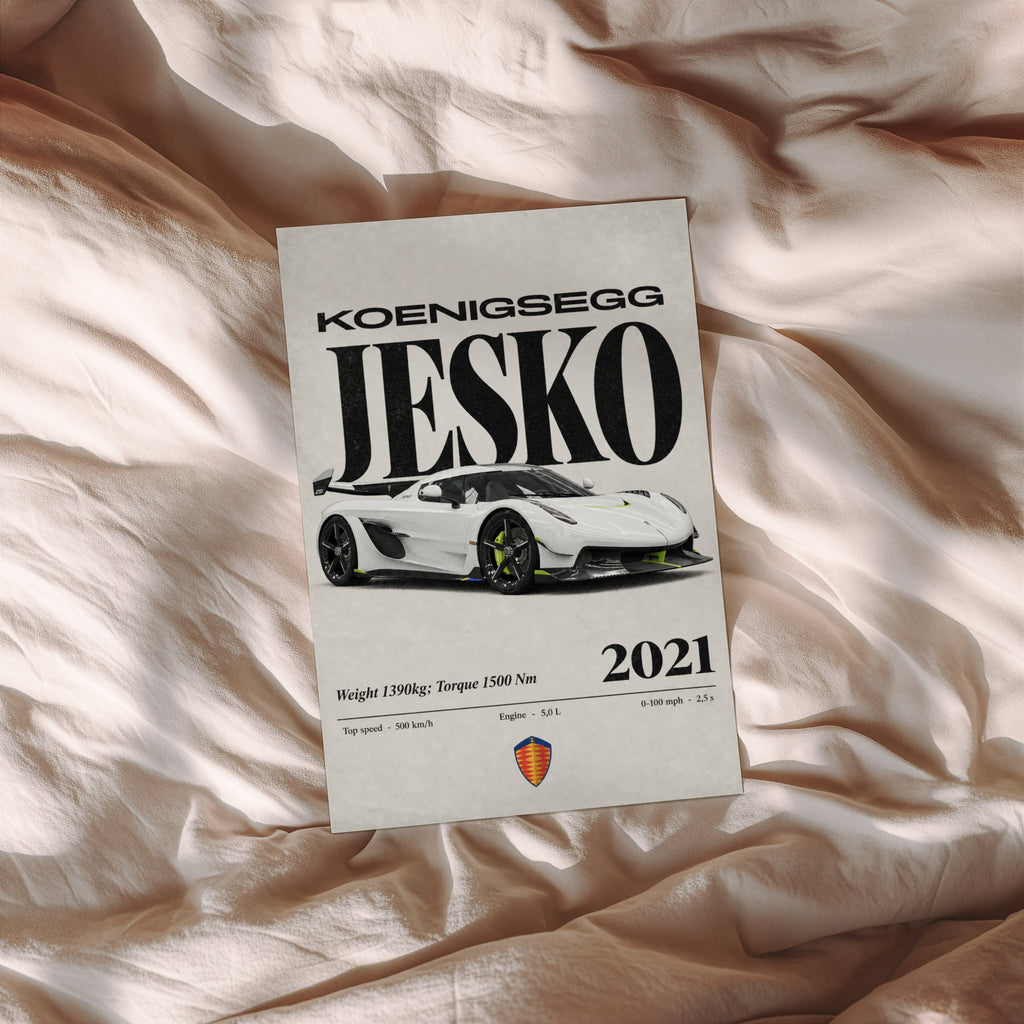 Vintage Koenigsegg Jesko Print, Supercar Wall Art