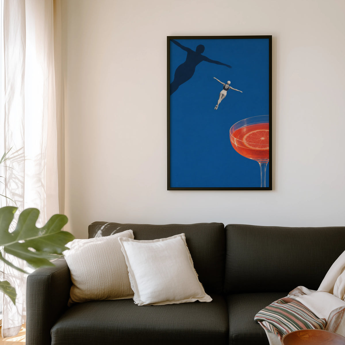 Vintage Cocktail Print Poster, Retro Swimmer Wall Art