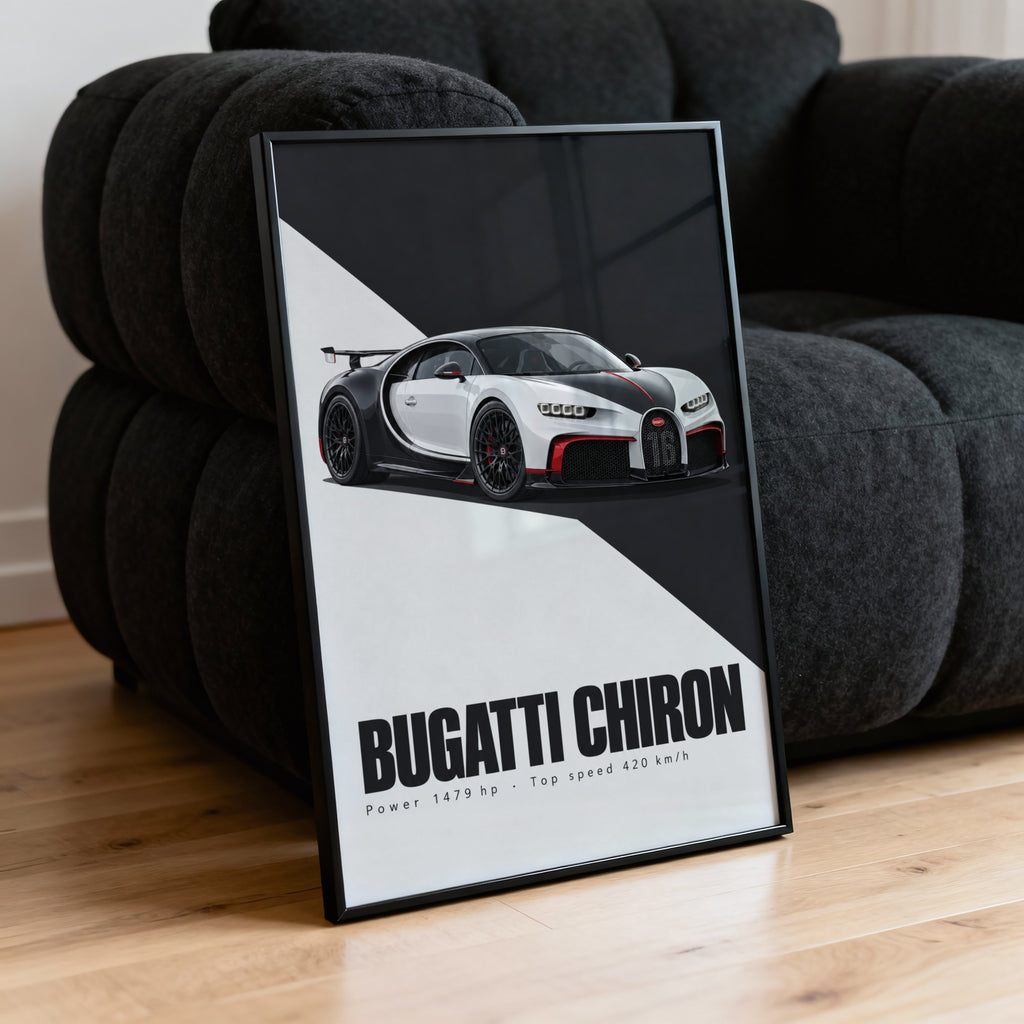 Vintage Bugatti Chiron Print, Supercar Wall Art