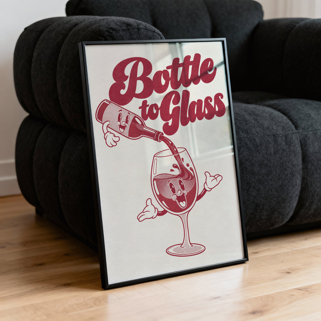 Vintage Wine Print Poster, Retro Cartoon Bar Wall Art