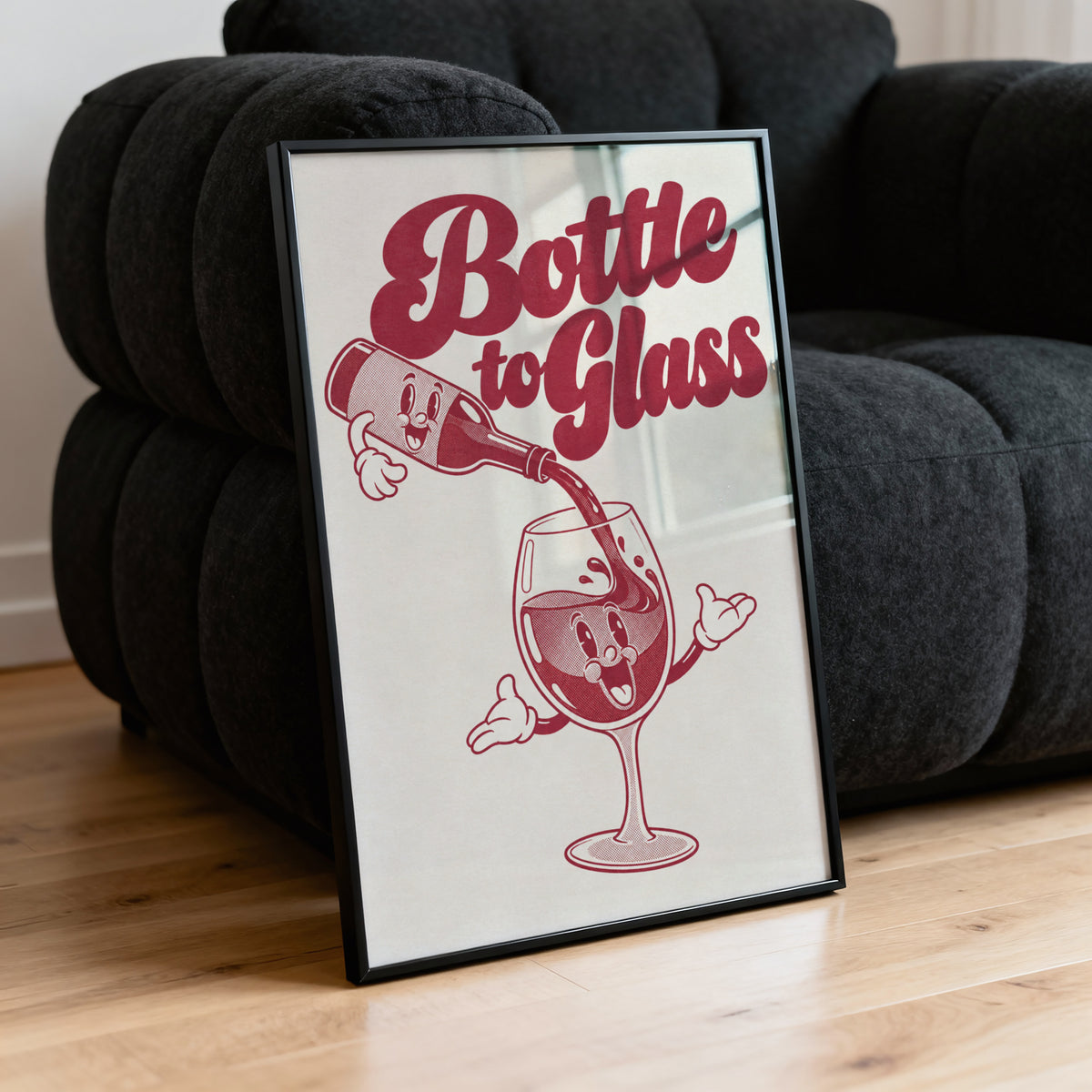 Vintage Wine Print Poster, Retro Cartoon Bar Wall Art