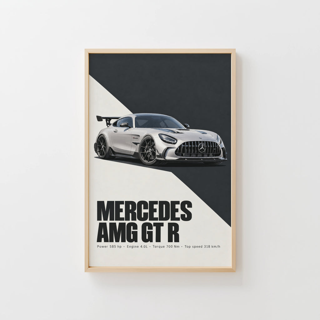 Vintage Mercedes AMG GT R Print, Supercar Wall Art