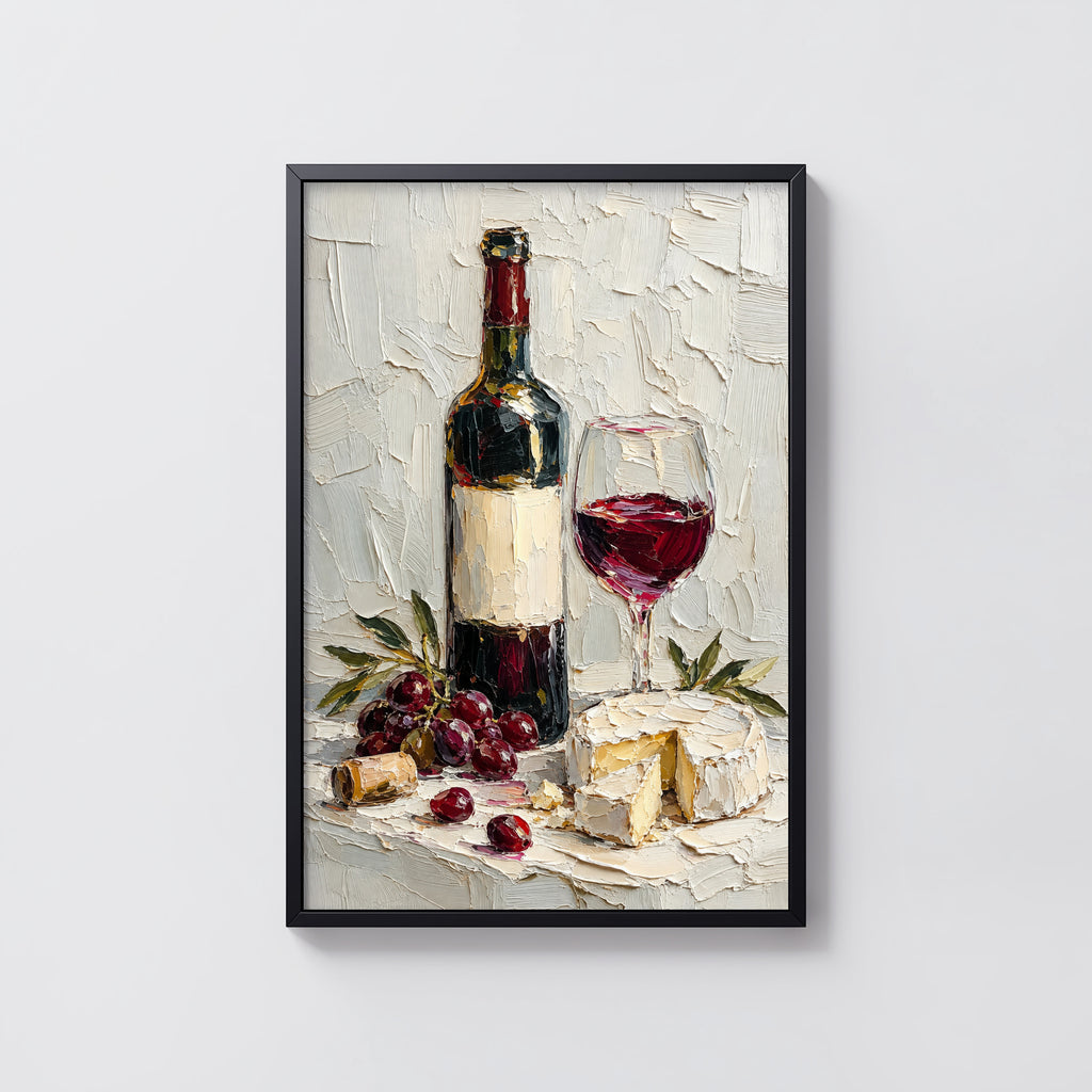 Vintage Wine Print Poster, Red Wine & Cheese Wall Art
