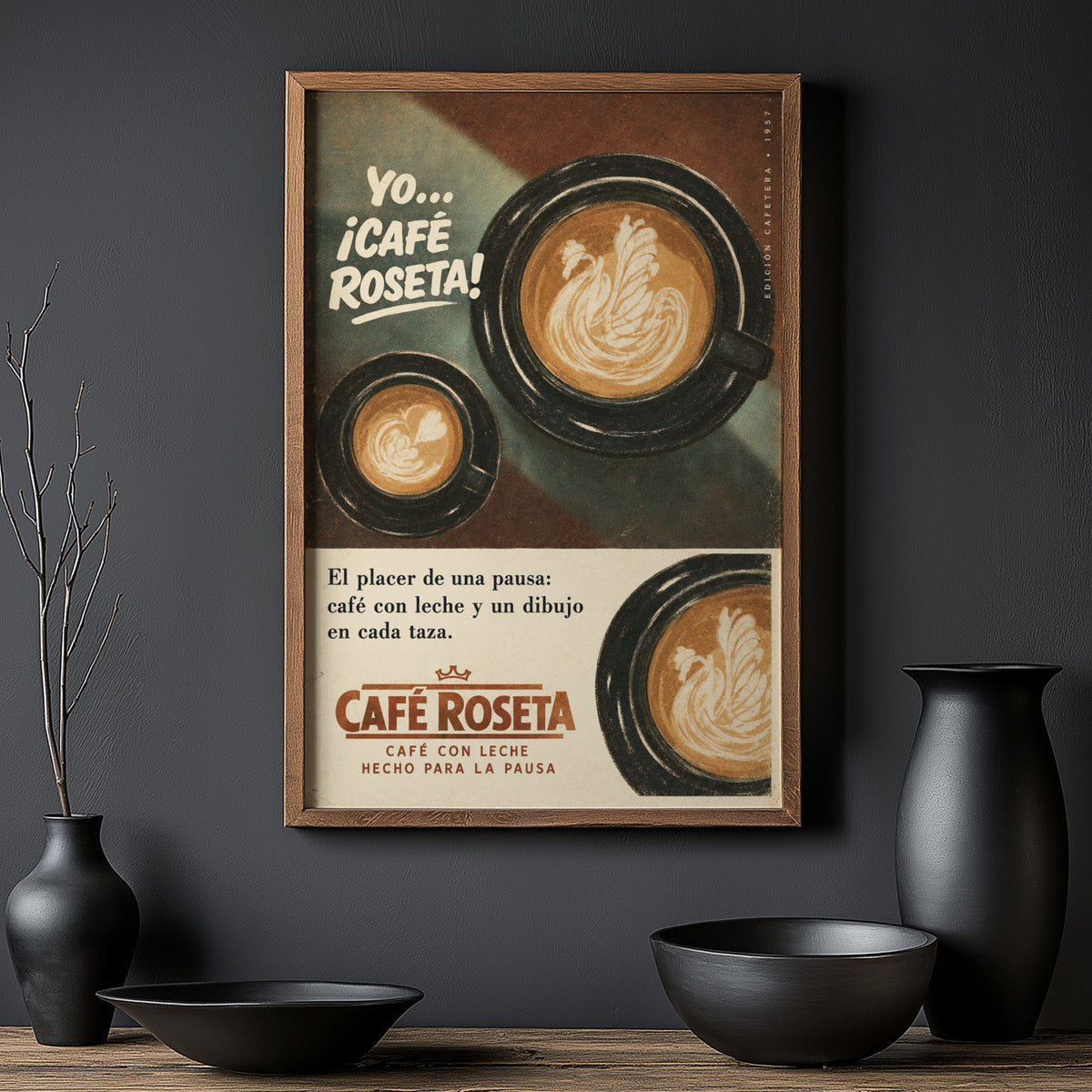 Vintage Coffee Print Poster, Latte Art Kitchen Wall Art