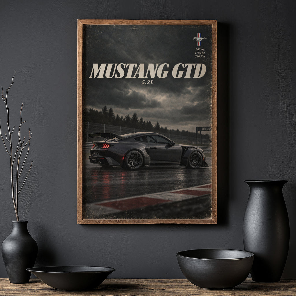 Vintage Mustang GTD Print, Muscle Car Wall Art