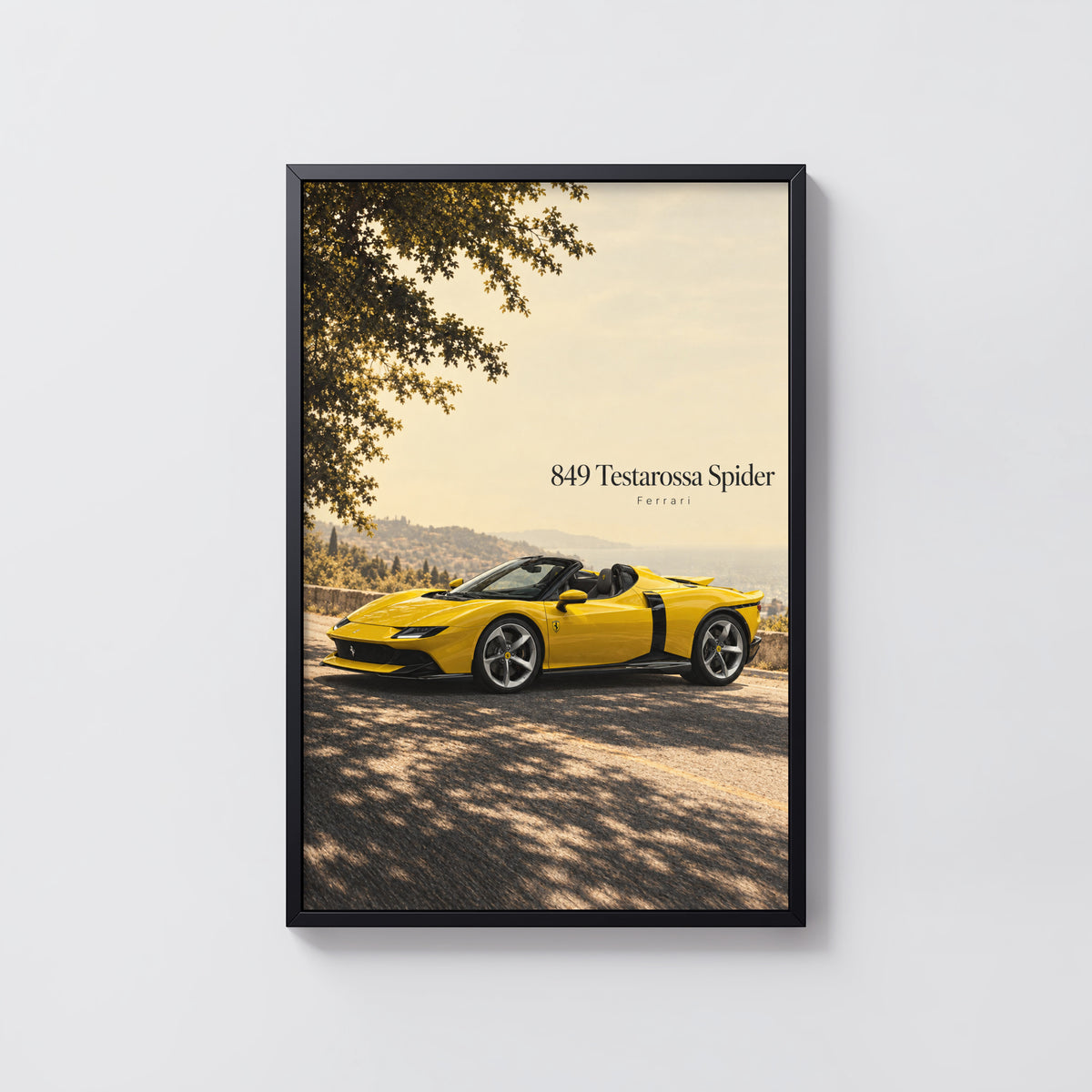 Vintage Ferrari Print, Yellow Supercar Wall Art